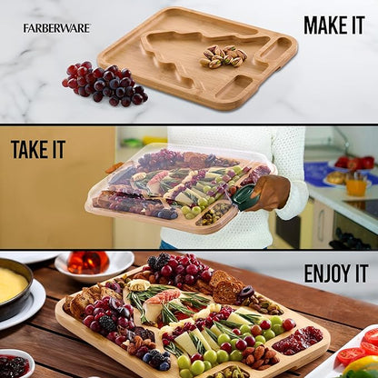 Farberware Tree Build-A-Board with Clear Locking Lid – Holiday Prep and Serve Board for Charcuterie, Cookies, Candy, and Seasonal Entertaining