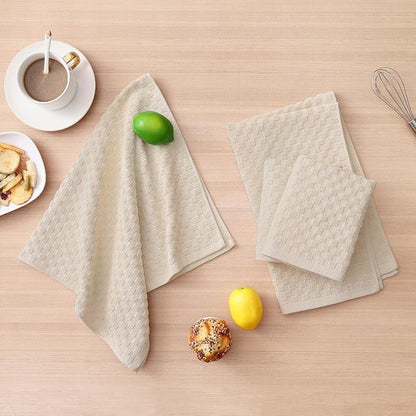 Homaxy 100% Cotton Kitchen Towels and Dishcloths Set, 12 x 12 & 15 x 25 Inches, Set of 8 Bulk Terry Cloth Dish Towels, Super Soft and Absorbent Hand Towel with Hanging Loop, Beige