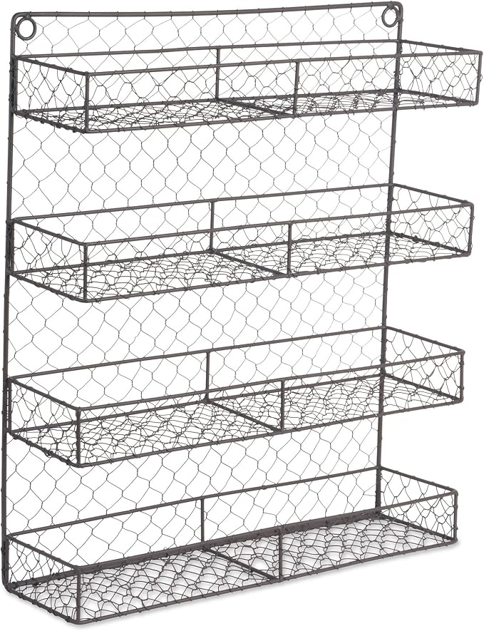 DII Farmhouse Vintage Decorative Metal Pantry Spice Rack Organizer, 17Lx4.75Wx20H, 4 Tier Double Shelf Depth Spice Rack - Rustic