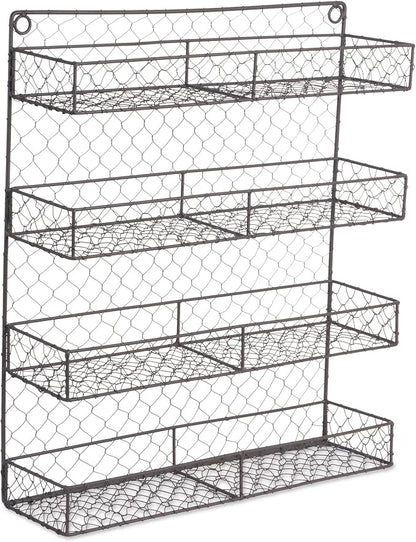 DII Farmhouse Vintage Decorative Metal Pantry Spice Rack Organizer, 17Lx4.75Wx20H, 4 Tier Double Shelf Depth Spice Rack - Rustic