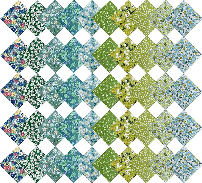 HANPATQUI 50PCS 8 x 8 inch Green Printed 100% Cotton Fat Quarters Fabric for Sewing and Quilting Bundles Precut Fabric Square for DIY Craft Patchwork
