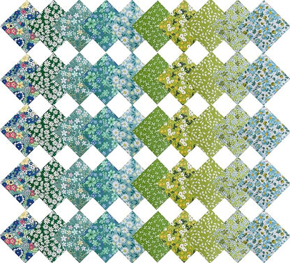 HANPATQUI 50PCS 8 x 8 inch Green Printed 100% Cotton Fat Quarters Fabric for Sewing and Quilting Bundles Precut Fabric Square for DIY Craft Patchwork