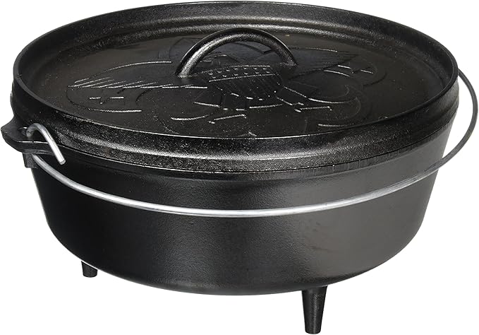 Lodge Seasoned Cast Iron Camp Dutch Oven with Lid - 6 Quart - Dual Handles - Seasoned Cast Iron Cookware with Steel Handle & Strong Lid for Heavy-Duty Camping Cookware - Boy Scouts of America