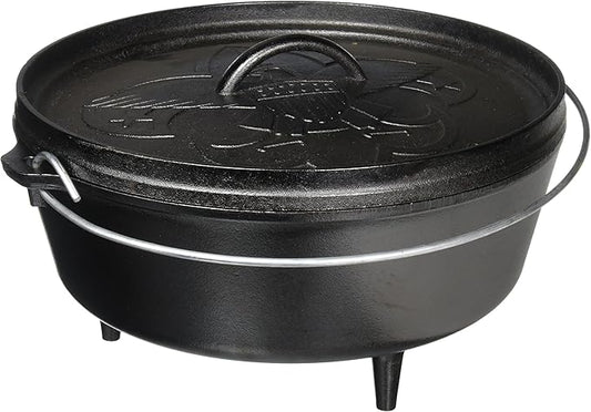 Lodge Seasoned Cast Iron Camp Dutch Oven with Lid - 6 Quart - Dual Handles - Seasoned Cast Iron Cookware with Steel Handle & Strong Lid for Heavy-Duty Camping Cookware - Boy Scouts of America