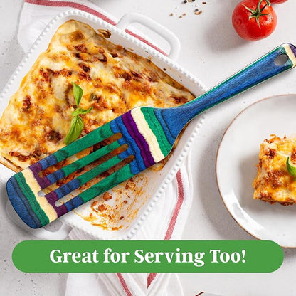 Baltique Mumbai Collection 13" Wooden Spurtle Spatula – Colorful Birch Wood Cooking Utensil, Nonstick Safe, Versatile Stirring & Serving Tool