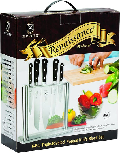 Mercer Culinary M23500 Renaissance 6-Piece Forged Knife Block Set, Tempered Glass Block
