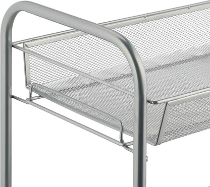 Relaxdays Spice Rack, 2 Levels, Table Kitchen & Bathroom, Make-Up, Perfume, Metal Shelf, 44.5x48x27cm, Silver, Steel, 44.5 x 48 x 27 cm