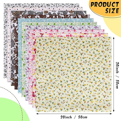 Macarrie 70 Pcs Cotton Fat Quarters Quilting 20 x 20 Inch Fabric Bundles Floral Printed Cloth Sewing Supplies Multicolor Fabric Squares for DIY Quilting Patchwork Scrapbooking Craft