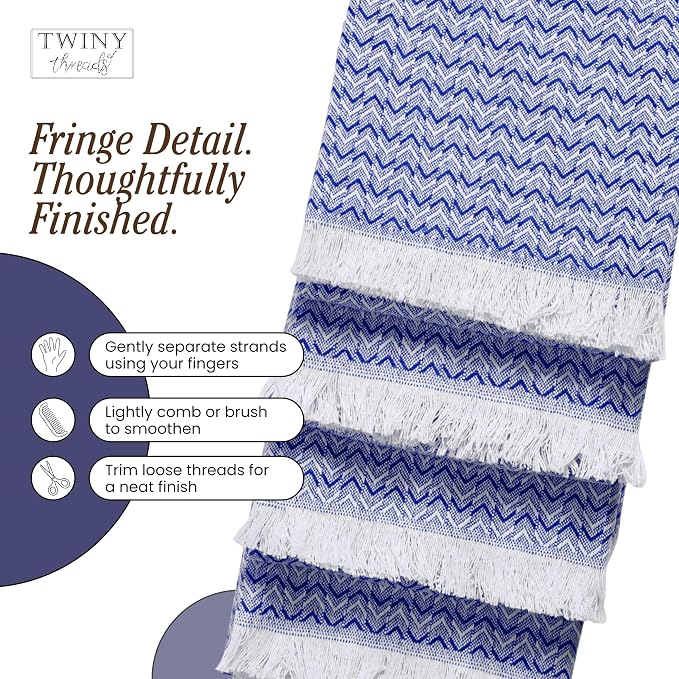 TWINY threads Kitchen Towel Chevron Pattern, Premium Large Kitchen Linen Set, 100% Cotton Wash Rags, Absorbent Quick Drying Cloths, Washable Reusable Multi Purpose, Set of 12, 16x26 Inch, Indigo Blue