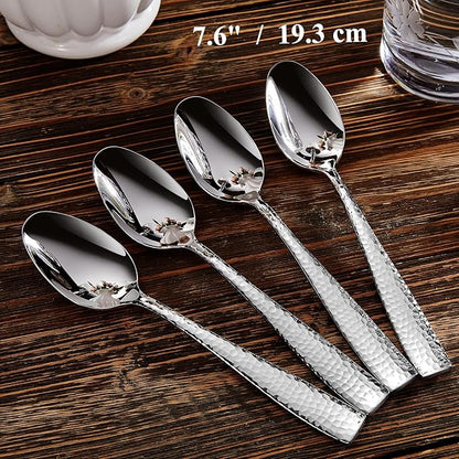 KEAWELL Premium 4-Piece Louis Hammered Spoons Set, 18/10 Stainless Steel, Set of 4, Fine Spoon Set with Squared Edge, Dishwasher Safe (7.6" Dinner Spoon)