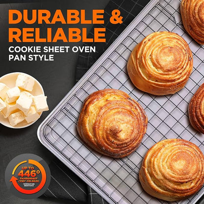 NutriChef Aluminum Baking Sheet w/ Cooling Rack - Thick & Durable Cookie Sheet Tray for Baking Pastries, Cookies, Bacon, & More - PFOS, PTFE, PFOA FREE, Dishwasher Safe (13" x 10")