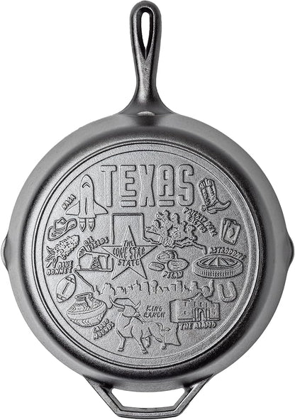 Lodge 12 Inch Cast Iron Skillet – Pre-Seasoned Frying Pan with Teardrop Handle – Oven, Stovetop, Grill & Campfire Use – Made in USA – Non-Toxic, Even-Heating Cookware – Texas