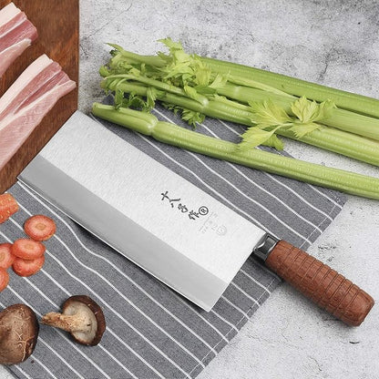 SHI BA ZI ZUO 8-inch Professional Cleaver - Stainless Steel Meat & Vegetable Knife with Non-stick Finish and Anti-slip Wooden Handle