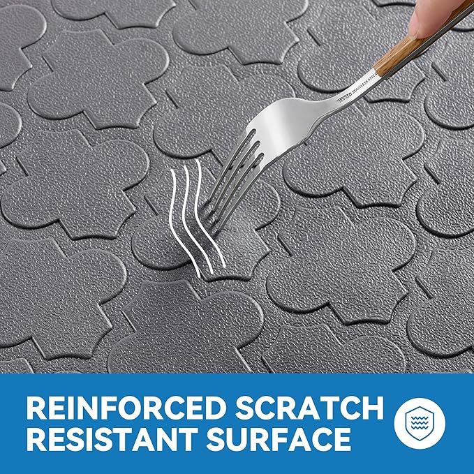 Kitchen Mat Cushioned Anti Fatigue for Floor, Non-Slip Waterproof Comfort Rug for Kitchen Sink, Standing Desk & Laundry, 17.3"x60", Grey