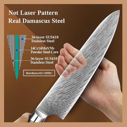 8 inch Japanese Damascus Chef Knife, Damascus Chefs Knife Kitchen Knives for All-Around Food Preparation, Japanese Super Steel Sharp Chef's Knives, Professional Resin Handle Chef Knife