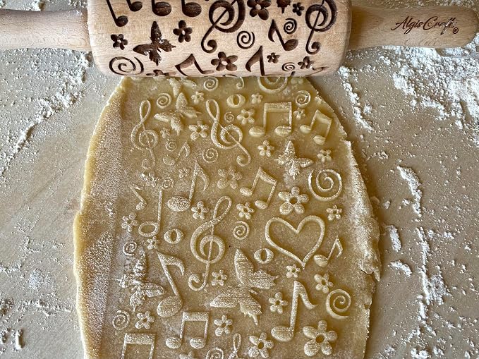 SUMMER 3 KID Rolling Pin SET. Wooden Laser Cut Mini Rolling Pins for cookies, play dough, salt dough or clay Butterfly, Music Flower by Algis Crafts