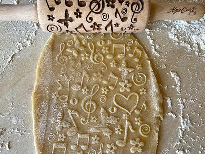 SUMMER 3 KID Rolling Pin SET. Wooden Laser Cut Mini Rolling Pins for cookies, play dough, salt dough or clay Butterfly, Music Flower by Algis Crafts