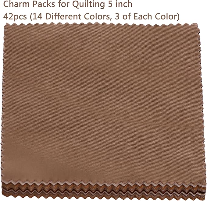 Nodsaw 42Pcs Solid Fabric Charm Packs for Quilting 5 inch, Cotton Quilting Fabric Squares 5x5 inch for Quilting, Sewing, Quilt, Bags, Apparel, and Crafts - Brown White Cream Ivory Natural Parchment