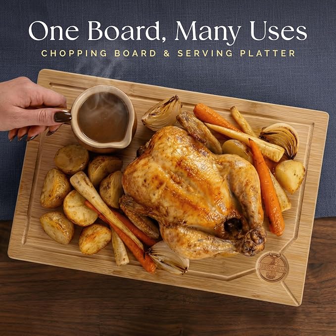 Deer & Oak Premium Extra Large Bamboo Cutting Board - 17.3" x 11.8" x 0.8" Wooden Chopping Board for Meat and Vegetables, Pre-Oiled, Water Resistant, Knife Friendly