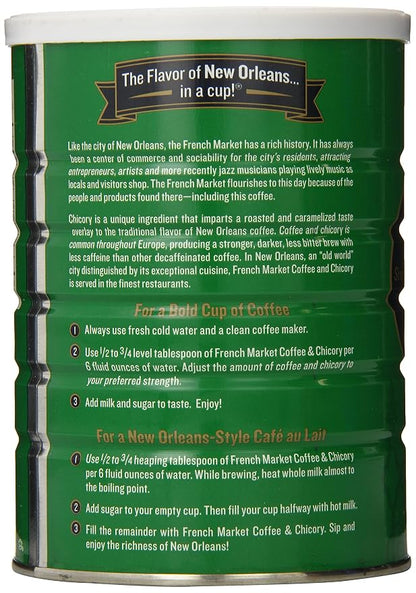French Market Coffee & Chicory Decaffeinated Medium-Dark Roast Ground Coffee, 12oz Can (Pack of 2)