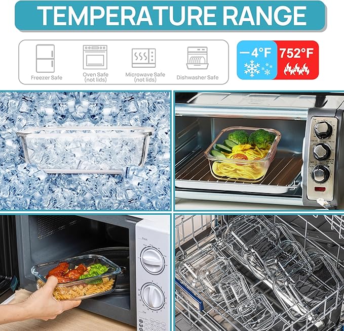 Vtopmart 18Pack Glass Food Storage Containers with Lids, Meal Prep Containers, Airtight Lunch Containers Leak Proof Locking Lids for Microwave, Oven, Freezer, Dishwasher