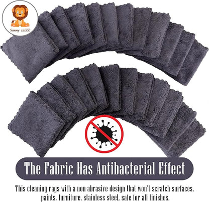 Sunny zzzZZ 24 Pack Kitchen Dishcloths - Does Not Shed Fluff - Reusable Dish Towels, Dish Cloths, Super Absorbent Coral Fleece Cleaning Cloths, Nonstick Oil Washable Fast Drying, 10 x 10 Inch (Grey)