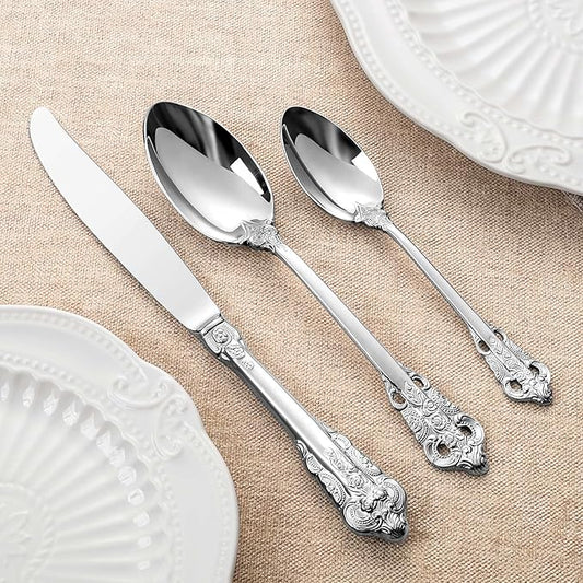 KEAWELL Luxury Dinner Spoon, Set of 4, 18/10 Stainless Steel Tablespoons, Silverware Spoon Set, Mirror Polished, 7.8 Inches (Silver)