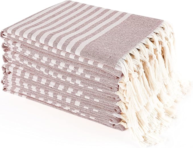 TWINY threads Set of 6 100% Cotton Turkish Kitchen Towels with Hanging Loop & Tassels (18" X 28") | Ultra Washcloth with Fringes | Reusable Hand Towels - Burgundy Wine