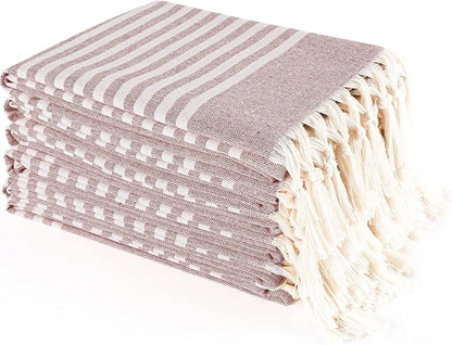 TWINY threads Set of 6 100% Cotton Turkish Kitchen Towels with Hanging Loop & Tassels (18" X 28") | Ultra Washcloth with Fringes | Reusable Hand Towels - Burgundy Wine
