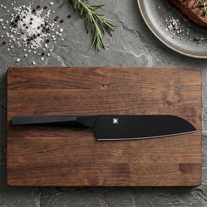 6.7 Inch Santoku Knife, Made in Japan, Matte Black High Carbon Molybdenum Stainless Steel Japanese Chef Knife with NonSlip Handle, Kitchen Knife for Modern Kitchen Gifts