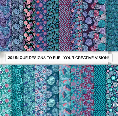 Soimoi 40 Pcs Cotton Fabric Squares Bundles Charm Packs for Quilting, Fat Quarter Layer Cakes, Precuts Quilt Squares 5 x 5 inches, DIY Fabric Bundle- Mystic Bloom Collection