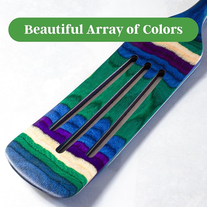 Baltique Mumbai Collection 13" Wooden Spurtle Spatula – Colorful Birch Wood Cooking Utensil, Nonstick Safe, Versatile Stirring & Serving Tool