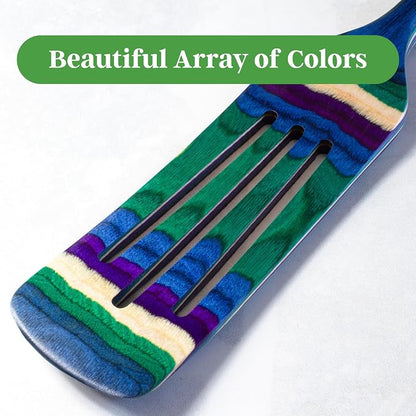 Baltique Mumbai Collection 13" Wooden Spurtle Spatula – Colorful Birch Wood Cooking Utensil, Nonstick Safe, Versatile Stirring & Serving Tool