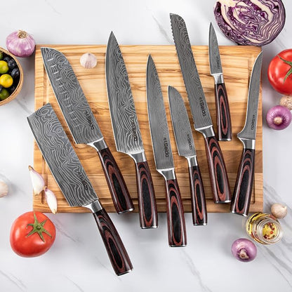 Seido Knives Master Chef Knife Set, 8-Piece Kitchen Knife Set, High-Carbon Stainless Steel Handmade Culinary Knives, Professional Chef Knives, Kitchen Knife