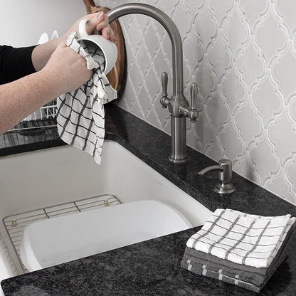 Ritz Premium 3-Pack Kitchen Towel & 6-Pack Dish Cloth Set - Highly Absorbent, Super Soft, Long-Lasting, 100% Cotton Terry Drying Cleaning Cloths, Gray