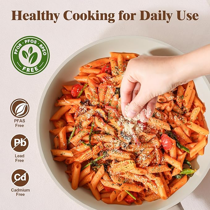 SENSARTE 20Pcs Pots and Pans Set Nonstick, Ceramic Cookware Set Non Stick, Non-toxic Healthy Kitchen Cooking Set, Induction Compatible, Dishwasher Safe, PFAS/PTFE/PFOA Free, Taupe