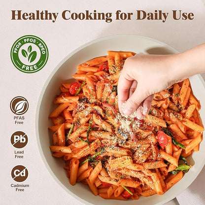 SENSARTE 20Pcs Pots and Pans Set Nonstick, Ceramic Cookware Set Non Stick, Non-toxic Healthy Kitchen Cooking Set, Induction Compatible, Dishwasher Safe, PFAS/PTFE/PFOA Free, Taupe