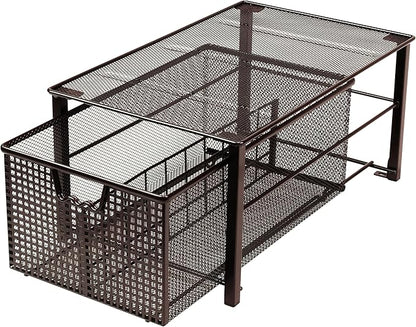 Deco Brothers Stackable Pull Out Cabinet Sliding Basket with Dividers, Large, Bronze