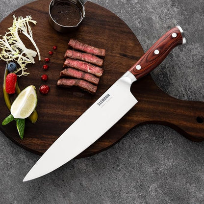 8 Inch Forged Chef Knife, 15° High Carbon Stainless Steel Sharp Kitchen Knife with Ergonomic Pakkawood Handle, Rust Resistant, Gift Box for Home & Restaurant
