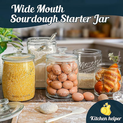 [NEW] Cookie Jars with Lids Airtight, 1.5 Gallon Large Glass Jar with Lid & Scale Mark, Heavy Duty Glass Canisters for Kitchen Counter, Pantry, Wide Mouth Mason Jar for Sugar, Dog Treat-2 PCS