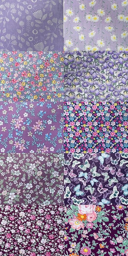 HANPATQUI 50PCS 8 x 8 inch Purple Printed 100% Cotton Fat Quarters Fabric for Sewing and Quilting Bundles Precut Fabric Square for DIY Craft Patchwork
