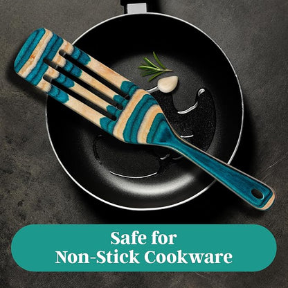 Baltique Mykonos 13 Inch Wooden Slotted Spurtle Spatula – Colorful Layered Birch Cooking Utensil for Stirring, Mixing & Serving