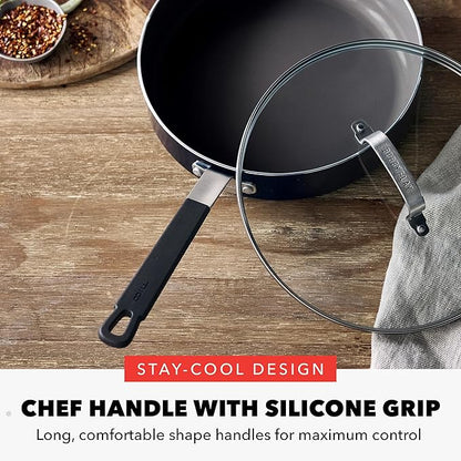 GreenPan x Bobby Flay 4.5QT Nonstick Saute Pan with Glass Lid, PFAS-Free Diamond Ceramic, Induction Suitable, Stay-Cool Silicone Handle, Easy Clean Dishwasher & Oven Safe, Black