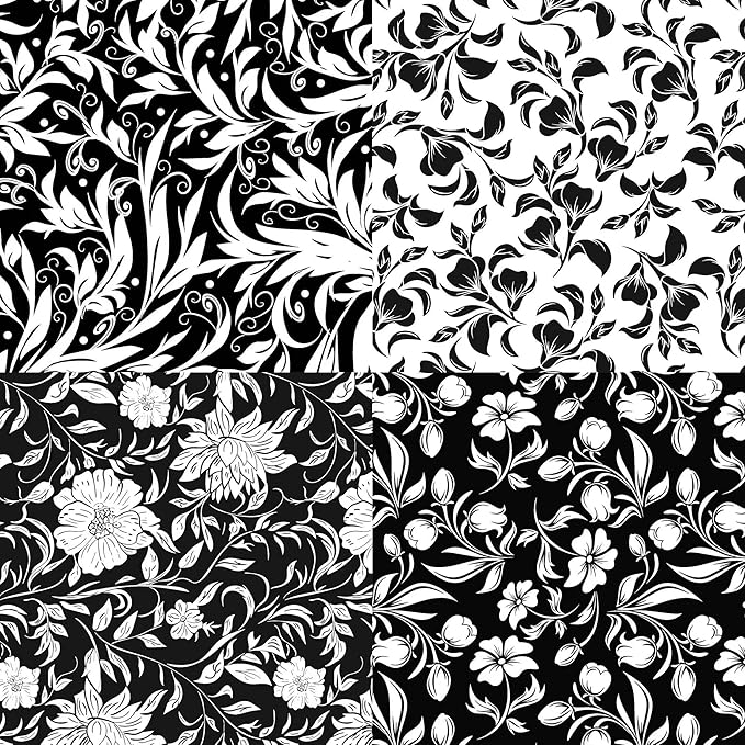 HANPATQUI 50PCS 10 x 10 inch 100% Cotton Fat Quarters Fabric for Sewing and Quilting Bundles Precut Fabric Square for DIY Craft Patchwork-Black and White