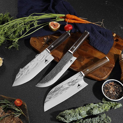 Professional 7.8-inch Chef Knife, High Carbon Stainless Steel Blade for Cutting Meat, with Leather Sheath Scabbard, Ash Wood Handle, Suitable for Kitchen, Outdoor Cooking, BBQ