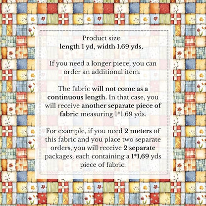 Patchwork Cotton Fabric Panel 61 x 36.6 Inches, Floral Quilt Style Squares, Soft Multicolor Design, 100% Cotton 140 GSM, Sewing Quilting Fabric
