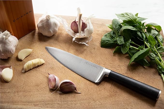 Ginsu Chikara Series Forged 5-Piece Japanese Knife Set, Black - Premium Cutlery Set with 420J Stainless Steel Kitchen Knives and Toffee Bamboo Block