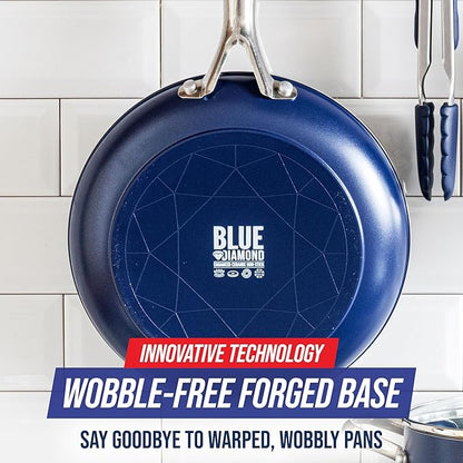 Blue Diamond Hard Anodized 8" 10" & 12" Diamond Infused Healthy Ceramic Nonstick Frying Pan Set, PFAS-Free, Stainless Steel Handle, Dishwasher & Oven Safe to 600F, Durable Cookware, Gray