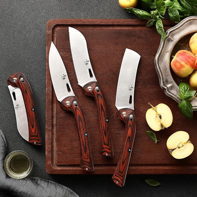 SENBON 440 Stainless Steel Super Sharp Pocket Folding Chef Knife Peeling Fruit Knife Colorful Wood Handle Camping Set