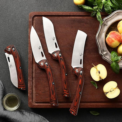 SENBON 440 Stainless Steel Super Sharp Pocket Folding Chef Knife Peeling Fruit Knife Colorful Wood Handle Camping Set
